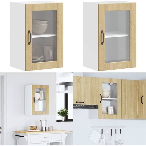 Armario de pared para cocina puerta cristal Porto roble sonoma - Armario de pared - Armario de cocina con puerta de vidrio