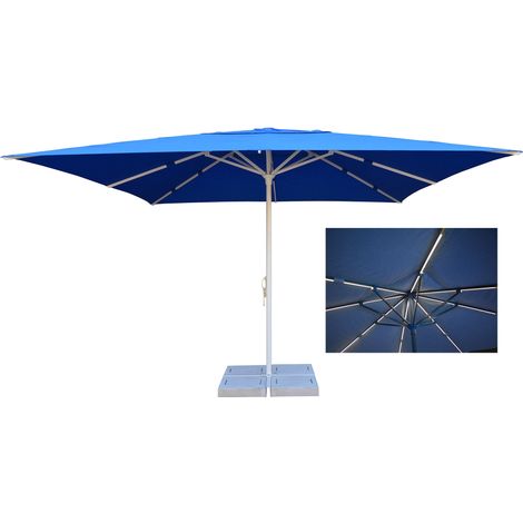 Ombrellone da Giardino 4x4 m Palo Ø60 mm con LED in Alluminio Bianco Lucido Telo in Poliestere Blu