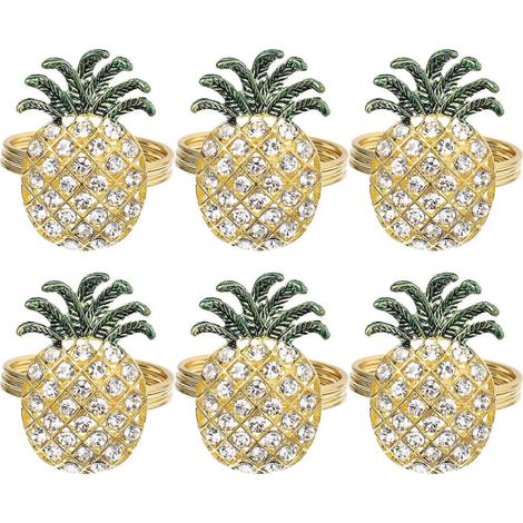 6er-Set Serviettenringe mit Diamant-Ananas-Design, Tischaccessoires-4.5x4cm-Golden (1/2)