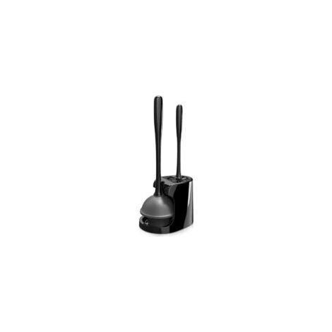 23 x 16 x 34 cm, Kit de nettoyage de salle de bain avec ventouse et brosse WC noir - Crezuo (1/4)