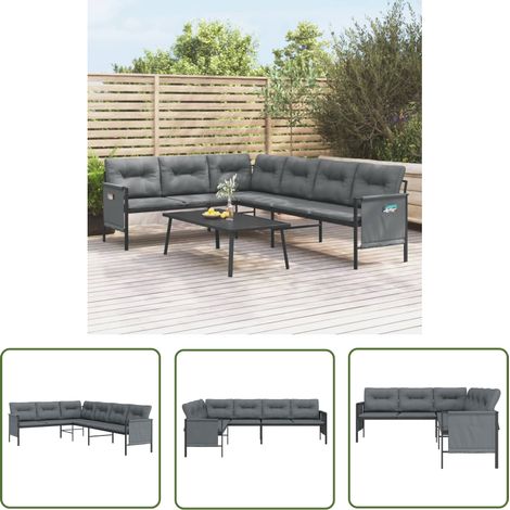 The Living Store Garten-Ecksofa Anthrazit Stahl und Textilene - Gartenmöbel - Ecksofa - Lounge Möbel - Außenbereichs Möbeln - Balkonmöbel (1/5)
