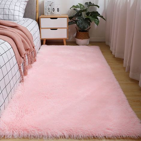 Tapis rose shaggy 60x120 cm hyper doux antidérapant lavable machine pour chambre fille et salon décoration cosy tendance (1/4)