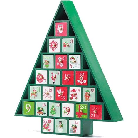 Wooden Christmas Advent Calendar with Drawers, 24 Days Countdown, Cute Holiday Decoration, Candy Box for Kids, Christmas Gifts (Green) (1/5)