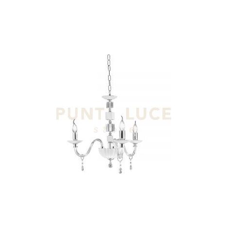 LAMPADARIO LIVIA 3 LUCI BIANCO- TRASPARENTE E CROMO ATTACCO E14 D.60CM