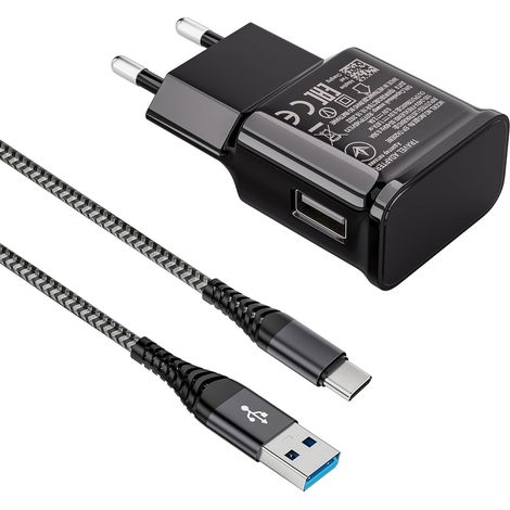 Chargeur Rapide Secteur USB Type C pour Samsung Galaxy A15 A14 A13 A04s A55 A35 A34 A33 A25 A23 A53 S10 S10e S9 S8 S20 M34 Telephone, Chargeur pour Samsung Charge Rapide avec Nylon Câble USB C 2M (1/5)