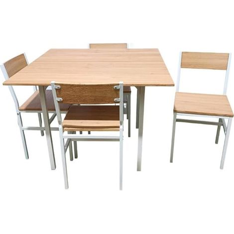 Set tavolo quadrato 100 cm sedie giardino in legno mdf naturale 750ds
