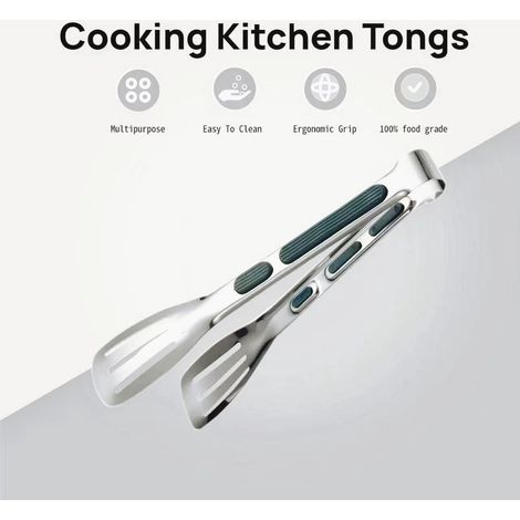 Confezione da 3 pinze a tre dita verdi con manico (18 cm) in acciaio inox, pinze per insalata e dessert per feste, semplici ed eleganti (1/5)