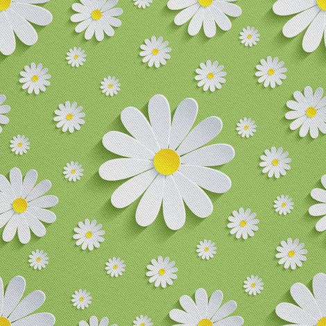 Tissu d'extérieur décoratif Oxford - motif marguerites sur fond vert I DX413 (1/5)