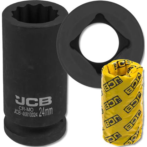 Chiave a bussola a impatto profonda JCB da 3/4" in acciaio Cr-Mo a 12 punte da 24 mm