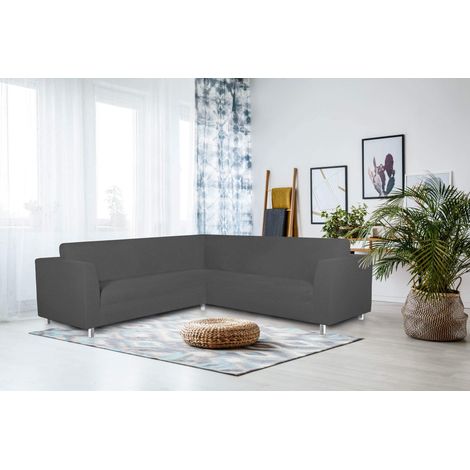 Italian Bed Linen Copridivano angolare - Salvadivano Elasticizzato, Aderenza Perfetta da 350 a 450 cm - Telo Copri Divano, Tessuto elastico in molti Colori, Grigio Scuro (1/4)