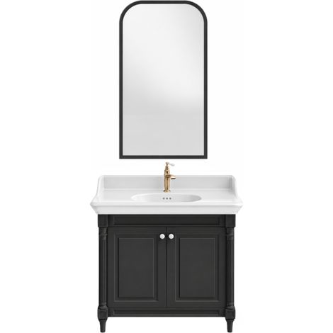 Mueble de baño JACOB DELAFON Cléo 1889 gris intenso + lavabo de 1 orificio + espejo + grifo de lavabo dorado (1/5)