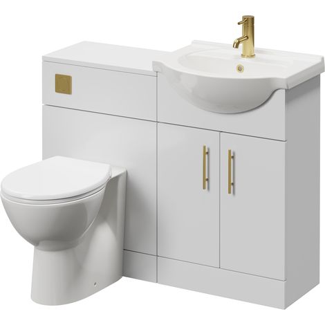 Alexander James Gloss White 1050mm 2 Door Vanity Unit Toilet Suite - 1050mm - Brushed Brass 96mm Bar HandleJames Toilet Pan and Seat