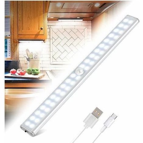 Lampe de Placard 40 LEDs, Lampe Detecteur de Mouvement Interieur, Reglette Led Rechargeable USB, 4 Modes d’Éclairage, Lampe Sans Fil, Bande Magnetique Adhésive Veilleuse LED (1/5)