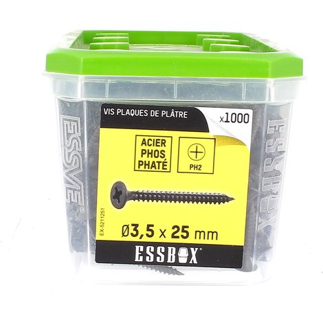 ESSBOX de 1000 Vis Placo Tête Trompette Philips 3.5X25 Acier Phosphaté (1/2)