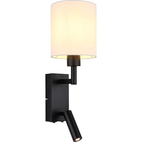 Wandleuchte Wandlampe Leselampe schwarz matt Textil weiß LED Spot H 45,5 cm