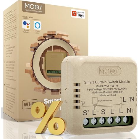 Interrupteur Module Volet Roulant Connecté, Commutateur de Rideau WiFi, Compatible avec Smart Life pour Commande Vocale, Intelligent Relais Domotique (1/5)