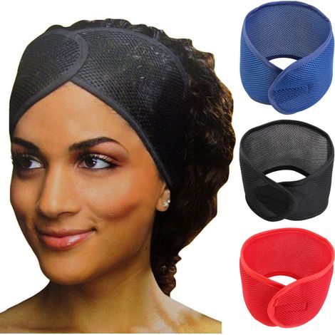 Confezione da 3 fasce per capelli antiscivolo e regolabili in rete, adatte alle donne per lavarsi il viso, truccarsi, dormire, andare in spa e fare esercizio fisico. (1/5)