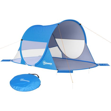 Tente bleue de plage automatique 1 à 2 personnes avec 1 porte, 2 fenêtres et sac 200x120x90 cm, abri extérieur design frais pour bord de mer pratique et instantané