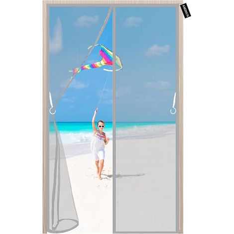 Moustiquaire Porte Fenetre Magnetique 120 x 200 cm Rideau magnétique pour Portes, Automatiquement fermé Pliable,Anti Insecte Mouche Moustique pour portes fenêtres balcon séjour - Gris (1/5)