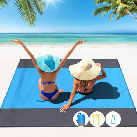 Sollbry Tapis de Plage 210 x 200cm Anti Sable, Couverture de Plage Large Imperméable Compact Natte de Plage pour Plage, Camping, Picnic, Voyage (Bleu) (1/3)