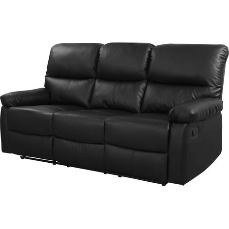 Habitat Et Jardin – Canapé relax 3 places noir – Dimensions 197 x 89 x 103 cm – Revêtement PVC – Rembourrage mousse 25 kg/m³ – Mécanisme inclinable