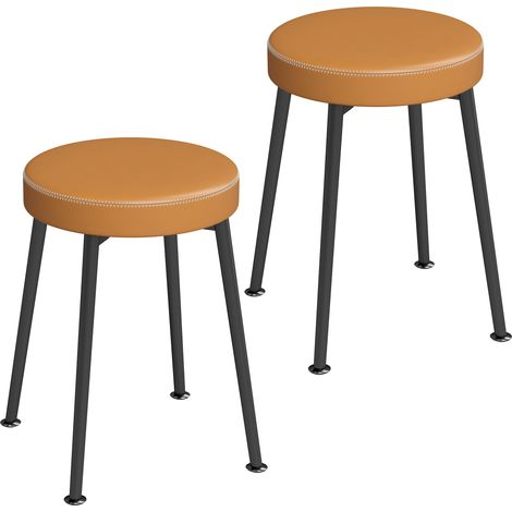 Lot de 2 chaises de table rondes en similicuir PU, chaises de cuisine empilables avec coussin, coloris marron et noir (1/5)