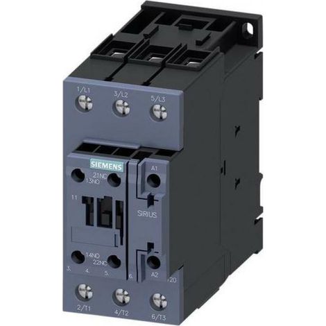 Contactor de energÍa ac3 50a 22kw 400v 1no 1nc 220vac 3rt20361an20