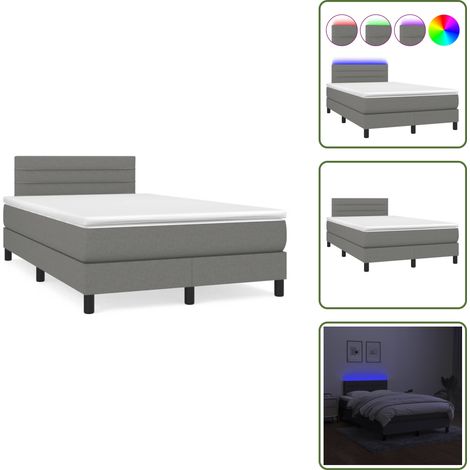 Sommier à lattes de lit matelas LED gris foncé 120x190 cm tissu - Sommier Tapissier - Lit Avec Led - Matelas À Ressorts Ensachés - Têted Lit Ajustable - Éclairage LED (1/5)