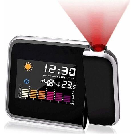 Réveil Projecteur avec Station Météo, Double Alarme, Affichage LCD de la Date Heure Température Humidité (1/4)