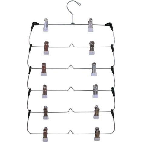 Vtizikl Lot de à pantalons 6 niveaux avec clips - En métal chromé solide et durable - Économie d'espace - Multi-cintres avec clip antidérapant réglable pour pantalons, jupes, pantalons, jeans (1/5)