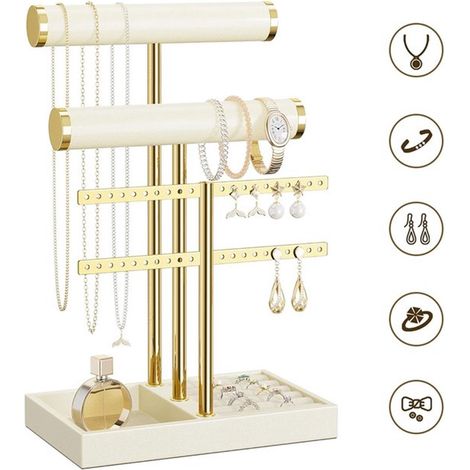 Support bijoux quatre niveaux porte bijoux pour collier bracelet bague montre finition velours porte boucle d oreille (1/4)
