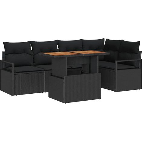 Garden Sofa Set with Storage 6 pcs Black Poly rattan vidaXL