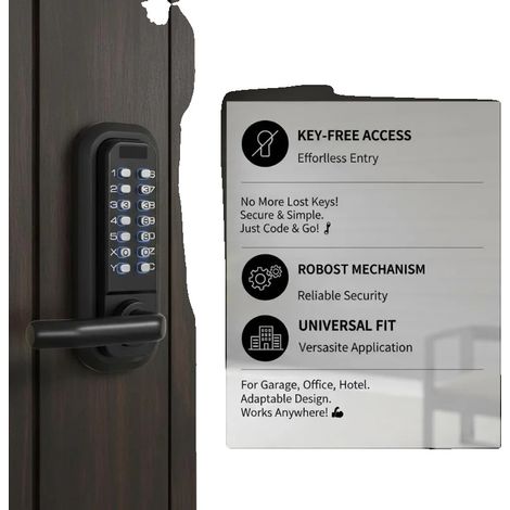 Cerradura mecánica para puerta, entrada sin llave, diseño duradero, color negro. (1/2)