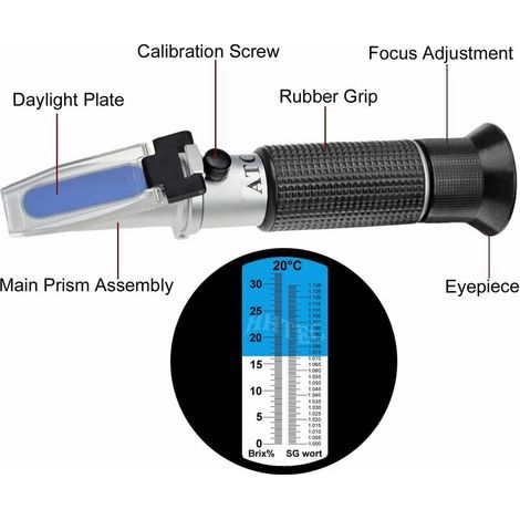 Réfractomètre antigel 4 en 1 éthylène glycol, propylène glycol, pour point de congélation de l'eau de refroidissement, liquide lave-glace, AdBlue, batterie (1/4)