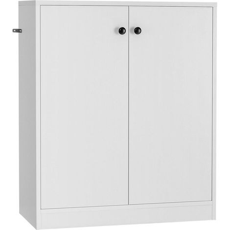 Cuisine, salon ou entrée : meuble de rangement blanc 2 portes avec fixation murale et étagère 3 niveaux (1/5)