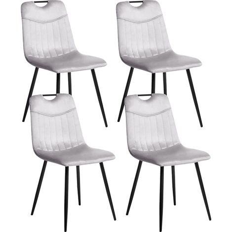 Set of 4 Dining Chairs ARGYLE Velvet Light Grey