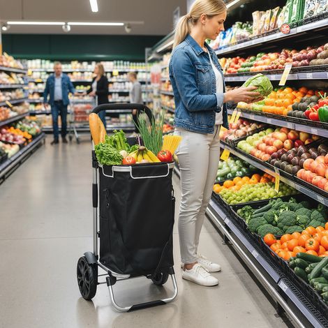 Cadrier pliant 3 en 1 avec capacité de 40L jusqu’à 25 kg compartiment refroidissement noir
