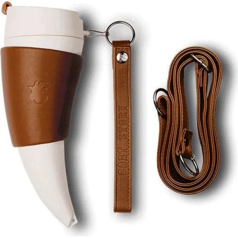 Mug à café en forme de cornes de chèvre, avec dragonne, 230 ml, en acier inoxydable, isotherme, idéal pour le thé et le café. Gourde étanche avec corde pour la randonnée et les voyages. (1/5)