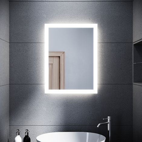 SONNI Badspiegel LED Beleuchtung Badezimmerspiegel mit led Wandspiegel,50x60cm,Wandschalter,Kaltweiß