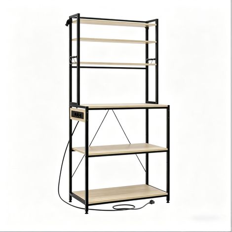 Étagère de cuisine avec prises 80 x 167 x 40 cm bois et métal chêne clair MODENUIT (1/5)