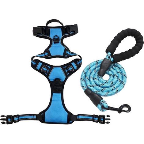 Arnés para perros，ajustable，reflectante y antitirones，con cordón ajustable，altamente transpirable，para perros medianos y grandes，Azul claro (1/5)