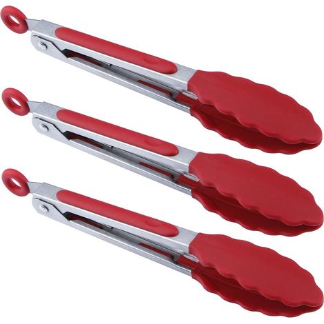 Lot de 3 Pinces à servir en silicone 17,8 cm rouges pour cuisine barbecue salade (1/5)
