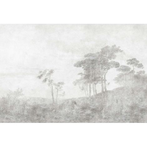 Papier peint panoramique gris et blanc pour chambre Tapisserie panoramique paysage moderne Papier peint panoramique forêt (1/2)