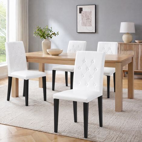 Esszimmerstuhl Set mit 4 Stühlen PU Metallbeine Weiß Schwarz OKMYHOME (1/5)