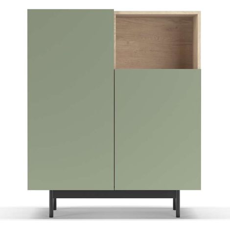 Mueble auxiliar modelo-602-1 acabado roble/verde, 110 cm (alto) x 90 cm (ancho) x 34 cm (prof.) (1/3)
