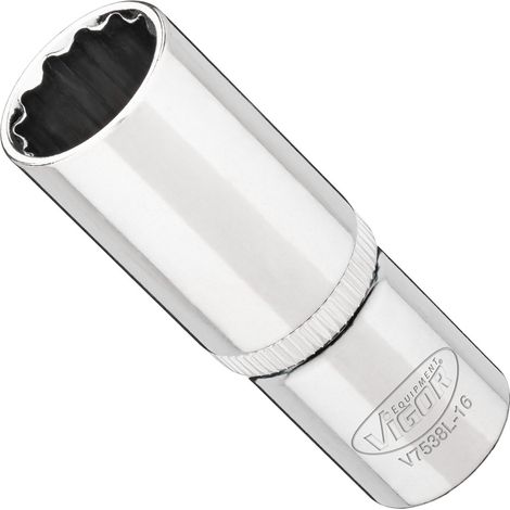 VIGOR Steckschlüsseleinsatz, lang, 3/8 (10 mm) Vierkant hohl, Außen Doppelsechskant Profil, SW 16 mm (1/3)