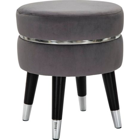 Sgabello Paris Ø35x40,5 cm in Legno Spugna Metallo e Poliestere Grigio Nero e Argento (1/5)