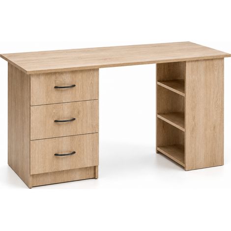 Scrivania Moderna Con 3 Cassetti E 3 Vani A Giorno Mobile In MDF Resistente Stile Minimal Ideale Per Ufficio Studio Cameretta E Smart Working 120 x 49 x 72 Cm Rovere (1/5)
