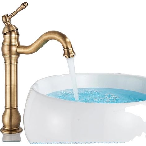 Grifo monomando para lavabo de baño, caño giratorio, latón antiguo de alta calidad. (1/2)