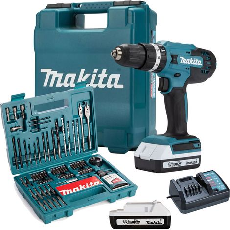 Makita HP488DAE 18v Lithium Combi Hammer Drill 2x 2Ah - 100 Screwdriver Bit Set (1/5)